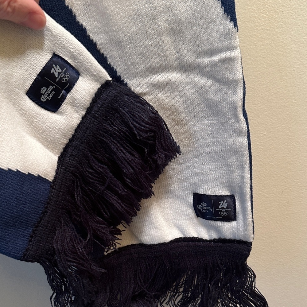 Corona Extra Milano Cortina Navy and White Olympic Scarf with fringe NWT - Picture 9 of 12